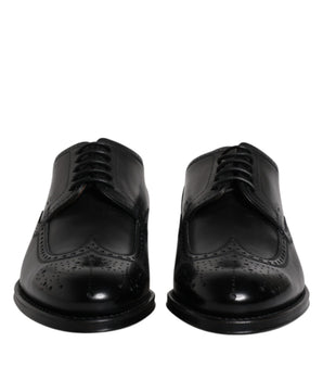 Dolce &amp; Gabbana Black Leather Derby Wingtip Formal Shoes