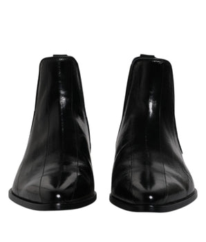 Dolce &amp; Gabbana Black Leather Chelsea Men Ankle Boots Shoes