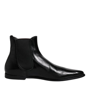 Dolce & Gabbana Black Leather Chelsea Men Ankle Boots Shoes