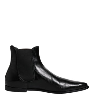 Dolce &amp; Gabbana Black Leather Chelsea Men Ankle Boots Shoes