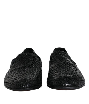 Dolce &amp; Gabbana Black Woven Leather Slip On Loafers Shoes