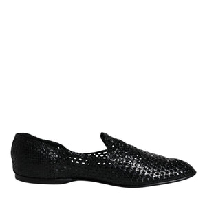 Dolce & Gabbana Black Woven Leather Slip On Loafers Shoes