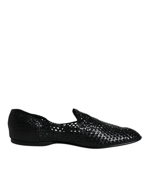 Dolce &amp; Gabbana Black Woven Leather Slip On Loafers Shoes