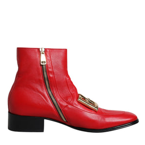 Dolce & Gabbana Red Leather Logo Chelsea Ankle Boots Shoes