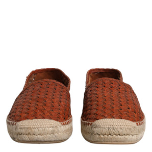 Dolce & Gabbana Maroon Woven Leather Men Espadrille Shoes