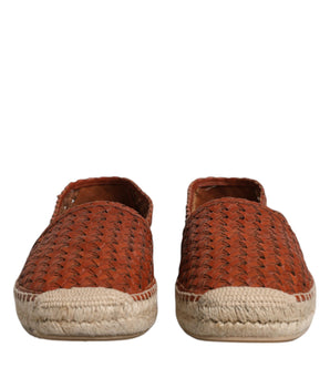 Dolce & Gabbana Maroon Woven Leather Men Espadrille Shoes