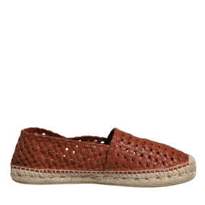 Dolce & Gabbana Maroon Woven Leather Men Espadrille Shoes