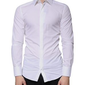 Dolce & Gabbana White Cotton Long Sleeve GOLD Dress Shirt