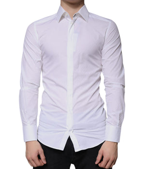 Camisa de vestir de manga larga de algodón blanco Dolce &amp; Gabbana GOLD
