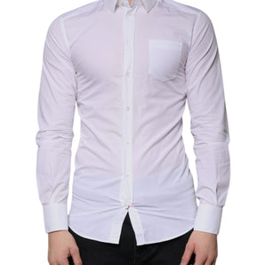 Dolce & Gabbana White Cotton Long Sleeve GOLD Dress Men Shirt