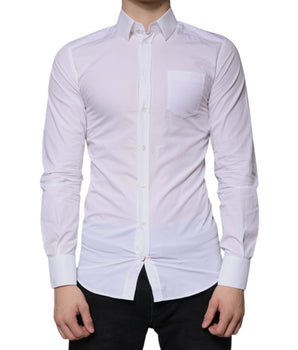 Camisa de vestir de manga larga de algodón blanco dorado para hombre de Dolce &amp; Gabbana