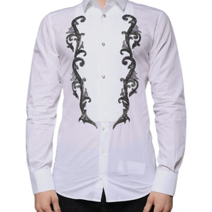 Dolce & Gabbana White Slim Fit Baroque GOLD Men Dress Shirt