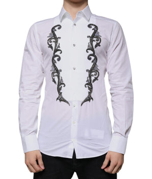 Dolce &amp; Gabbana White Slim Fit Baroque GOLD Men Dress Shirt