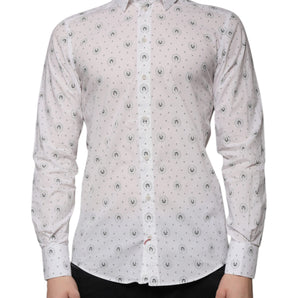 Dolce & Gabbana White Printed Cotton Slim Fit Men Dress Shirt