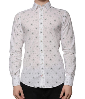 Dolce &amp; Gabbana White Printed Cotton Slim Fit Men Dress Shirt