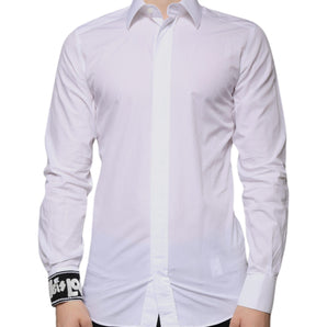 Dolce & Gabbana White Cotton Slim Fit GOLD Men Dress Shirt