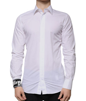 Dolce &amp; Gabbana White Cotton Slim Fit GOLD Men Dress Shirt