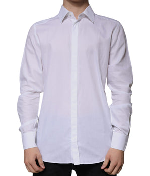 Dolce &amp; Gabbana White Cotton Slim Fit Formal GOLD Dress Shirt