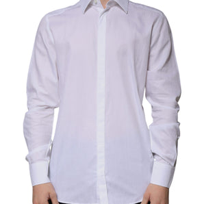 Dolce & Gabbana White Cotton Slim Fit Formal GOLD Dress Shirt