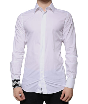 Dolce &amp; Gabbana White Cotton Slim Fit Men GOLD Dress Shirt