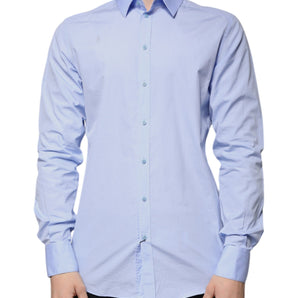 Dolce & Gabbana Light Blue Cotton Slim Fit GOLD Men Dress Shirt