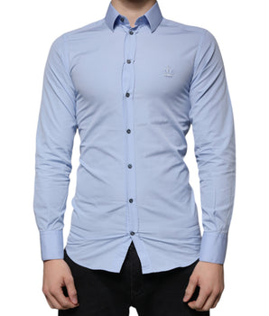 Dolce &amp; Gabbana Light Blue Cotton Slim Fit GOLD Dress Shirt