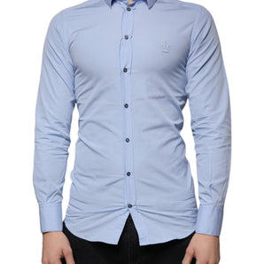 Dolce & Gabbana Light Blue Cotton Slim Fit GOLD Dress Shirt