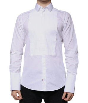 Dolce &amp; Gabbana White Bib Cotton Poplin GOLD Men Formal Shirt