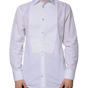 Dolce & Gabbana White Bib Cotton Poplin GOLD Men Formal Shirt