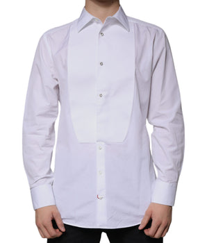 Dolce &amp; Gabbana White Bib Cotton Poplin GOLD Men Formal Shirt