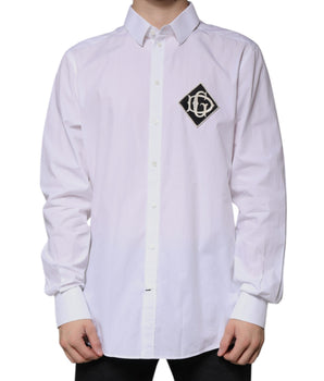 Dolce &amp; Gabbana White Logo Cotton Slim Fit GOLD Dress Shirt