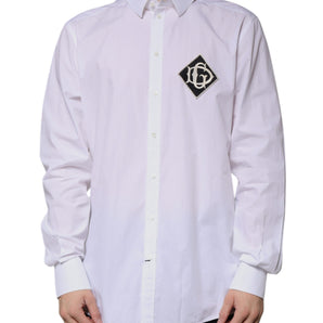 Dolce & Gabbana White Logo Cotton Slim Fit GOLD Dress Shirt