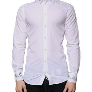 Dolce & Gabbana White Cotton Logo Formal Men GOLD Dress Shirt
