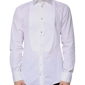 Dolce &amp; Gabbana White Bib Cotton Poplin GOLD Men Formal Shirt