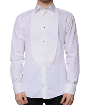 Dolce &amp; Gabbana White Bib Cotton Poplin GOLD Men Formal Shirt
