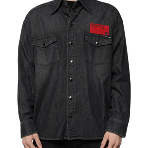 Dolce & Gabbana Black Logo Cotton Button Down Denim Shirt