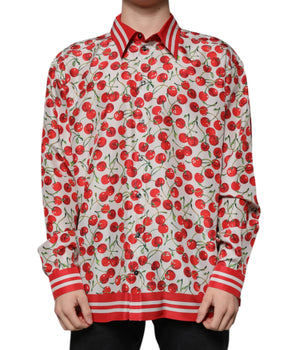 Camisa informal con botones de seda color cereza blanca de Dolce &amp; Gabbana