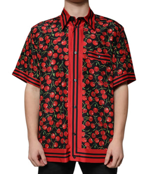 Dolce &amp; Gabbana Black Cherry Silk Button Down Casual Shirt