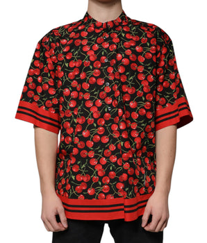 Dolce &amp; Gabbana Black Cherry Cotton Button Down Casual Shirt