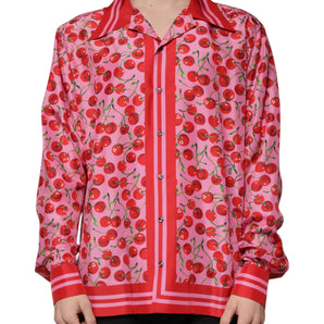Dolce & Gabbana Pink Cherry Silk Button Down Casual Shirt