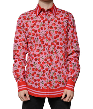 Dolce &amp; Gabbana Pink Cherry Cotton Formal MARTINI Dress Shirt