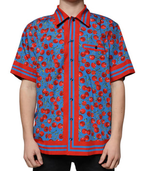 Dolce &amp; Gabbana Blue Cherry Cotton Button Down Casual Shirt