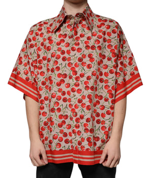 Dolce &amp; Gabbana Beige Cherry Button Down Men Casual Shirt