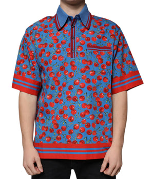 Dolce &amp; Gabbana Blue Cherry Cotton Collared Men Polo T-shirt