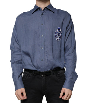 Dolce &amp; Gabbana Blue Logo Long Sleeve Button Down Casual Shirt