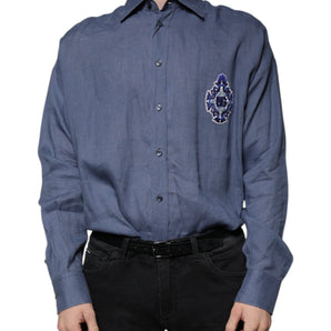 Dolce &amp; Gabbana Blue Logo Long Sleeve Button Down Casual Shirt