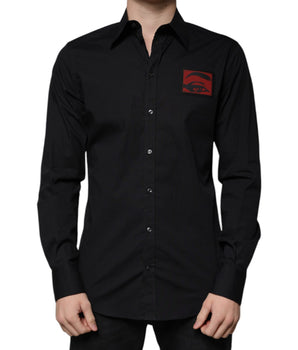 Dolce &amp; Gabbana Black Eye Patch Long Sleeve GOLD Dress Shirt