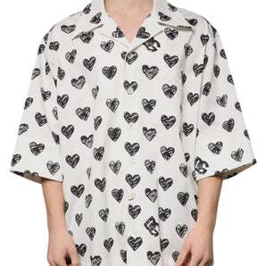 Dolce &amp; Gabbana White Heart Print Short Sleeve Casual Shirt