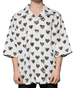 Dolce &amp; Gabbana White Heart Print Short Sleeve Casual Shirt