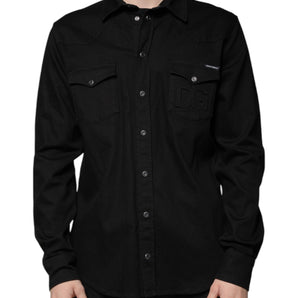 Dolce &amp; Gabbana Black Cotton Collared Button Down Shirt